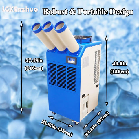 Heavy Duty Portable Air Conditioner 220V Industrial Cooling Unit 22178 Btu with three ducts and 14L water tank