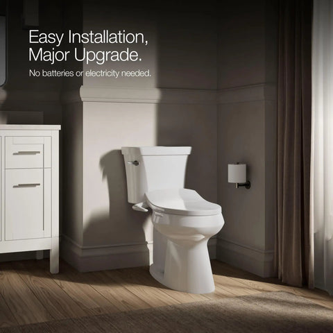 No Fuss Easy Install Bidet Toilet Seat M250 with Manual Adjustable Spray installed in a stylish bathroom setting