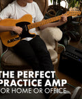 Mustang LT25 Guitar Amplifier 25 Watt Digital Modeling Combo Amp With 8 Inch Speaker next to person playing guitar