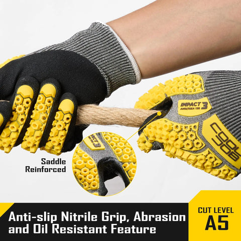 A5 Cut Resistant Gloves With Impact TPR Shield Touchscreen Nitrile Dipped Safety Work Gloves With Superior Grip for mechanics