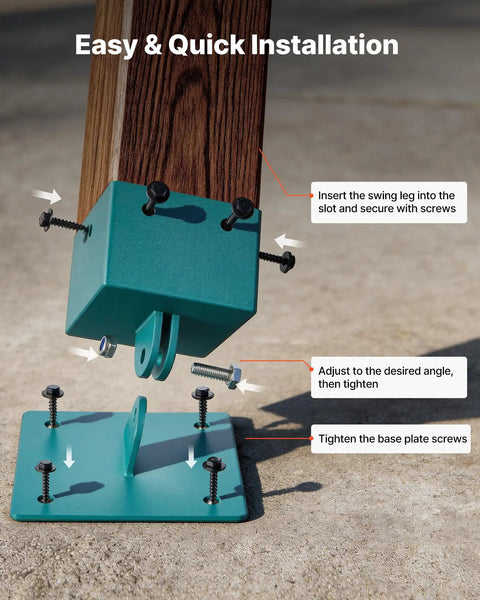 Beefy Heavy Duty Swing Set Brackets Kit For 4x4 Posts 3.6x3.6 Actual, Leveling Hardware With 1250 Lb Per Unit Capacity, 45 To 60 Degree Angle, Stainless Steel Anchor Kit For Uneven Grass And Wooden Ground, 4 Pack