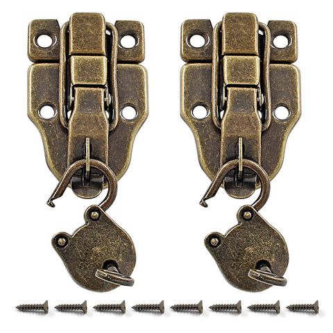 Retro Duckbilled Toggle Hasp Latch Set In Antique Bronze, 2-Piece Padlock Kit With Lock And Screws For Jewelry Box Small Cabinet