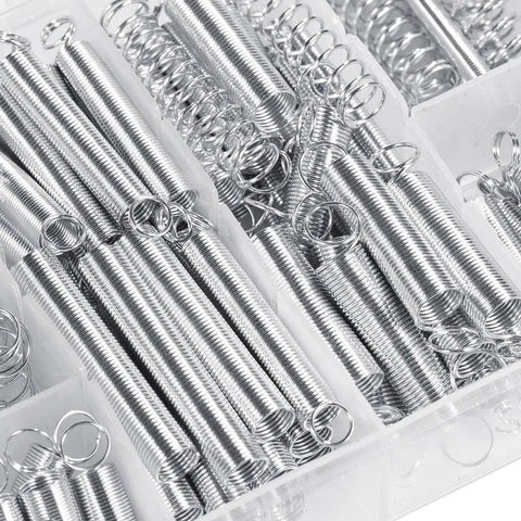 Huge 200pc Assorted Metal Extension Compression Springs Kit With Tough Storage Box Perfect For DIY Repairs, Home Fixes, Machine Tuning, Crafts And Gadgets That Need A Good Spring Fix On The Go. Assorted steel compression springs in a compartment box