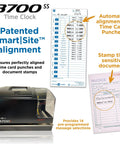 Workhorse Heavy Duty Time Clock And Document Stamp Featuring Smart Led Alignment Dual View Windows For Hassle Free Employee Punch Tracking And No Nonsense Business Attendance Solutions display with time card and stamp
