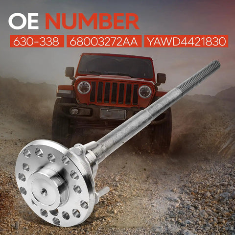 Rear Axle Shaft Assembly With Bearing And Seal For Wrangler 2007 Through 2011 3 8L And 2012 Through 2018 3 6L Models Rear Left Or Right Fit Ready To Roll Works With DSA Anti Spin Or DS8 Conventional Axle OE 630338 68003272AA YAWD4421830 silver rear axle shaft with flange for Jeep Wrangler