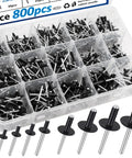 800Pcs Black Pop Rivets Kit With Large Flange Rivets Assortment 7 Large Head Sizes And 8 Small Head Sizes In Aluminum