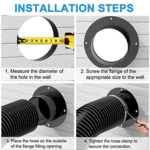 Installation steps for 6 Inch Plastic Duct Connector Flange For Dryer Vent And Dust Collection Fittings In Heating And Cooling Ventilation Systems Black Easy Install With Clamps Durable Plastic Construction For Long Lasting Performance