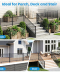 No Sweat Diy Black Aluminum Deck Railing Kit With Clip On Installation on stairs and porches, 36 inch high, 8 foot wide.