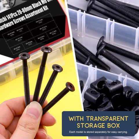 M6 Hex Socket Head Screws Bolts Barrel Nuts Hardware Kit Black Zinc Coated 140 Piece Assortment For Cribs
