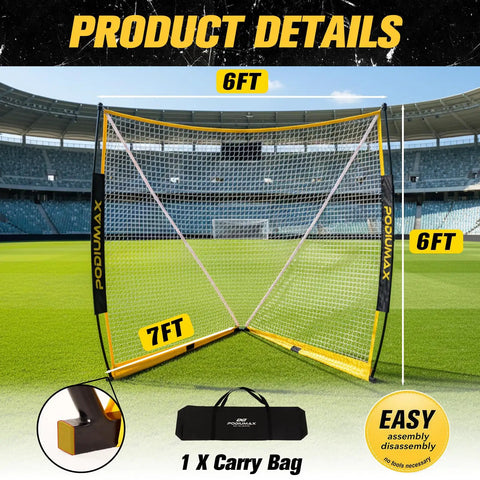 6x6x7 Ft Lacrosse Goal With Upgrade Square Steel Frame Base Foldable Portable Net Includes Carry Bag For Backyard Field