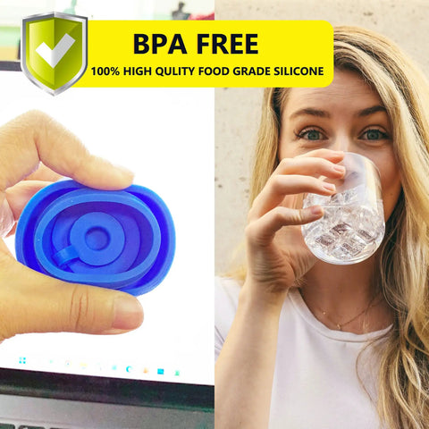 Leakproof Water Jug Cap Set For 3 And 5 Gallon Jugs, Food Grade Silicone Replacement Caps For 55mm Bottles And Water Dispensers, Reusable No Spill Cover, Patented 3 Pack held by hand.