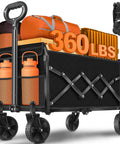 Grab And Go Foldable Wagon Cart With 360 Degree Wheels And Drink Holders For Camping Travel Picnic Shopping And Storage Ultra Lightweight At Just 11 Lbs Collapsible To Stow Handles Up To 360 Lbs loaded with camping gear