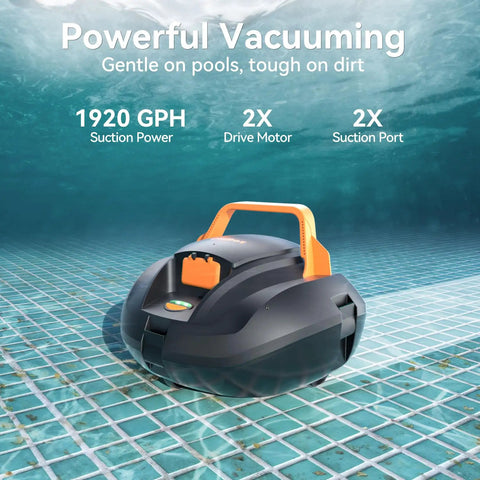 Cordless Pool Vacuum Robot With 120 Minute Runtime Beefy Dual Motor Power Auto Park Two Cleaning Paths Easy Maintenance For Above Ground Or Flat In Ground Pools Up To 850 Sq Ft