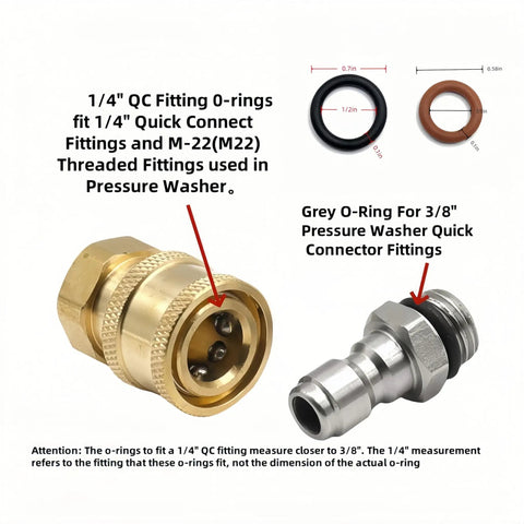 1/4 And 3/8 Inch Quick Disconnect O-Ring Set For Pressure Washers, 30 Pack In Red and Black, includes fittings diagram