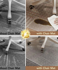 Comparison of chair on carpet with and without Low Pile Carpet Office Chair Mat With Lip 45 Inch By 53 Inch Clear Plastic Floor Protector
