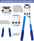 Heavy Duty Battery Cable Lug Crimping Tool With Interchangeable Dies For AWG 10 To 1 Wire Copper Lugs Terminals Tight No Slip Crimp