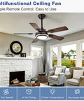 Top Shelf 42 Inch Ceiling Fan With Led Light And Smooth Quiet Motor Reversible Walnut Blades Remote Control Operation Indoor Outdoor Patio Decor Straight Up Farmhouse Vibes For Your Living Space in a modern living room.