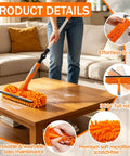 All In One High Ceiling Duster Replacement Heads Kit Fits Standard Threaded Poles With Swivel Joint For Easy Dusting Cobweb Cleaner Ceiling Fan Dust Brush Window Squeegee Microfiber Feather Duster Head No Fuss Quick Change Design microfiber window squeegee on floor
