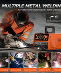 Beefy 4 In 1 Portable 135A MIG Welder 110V Flux Core MIG Stainless Flux MIG Stick MMA Lift TIG, used for multiple metal welding.