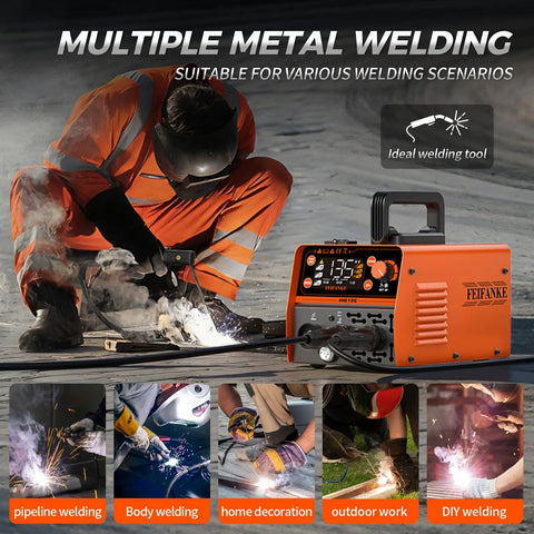 Beefy 4 In 1 Portable 135A MIG Welder 110V Flux Core MIG Stainless Flux MIG Stick MMA Lift TIG, used for multiple metal welding.