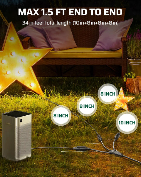 One To Three Outlet Power Splitter Cord With 18 Inch Heavy Duty 16 AWG 3 Conductor SJTW Wire in garden setup with star lights