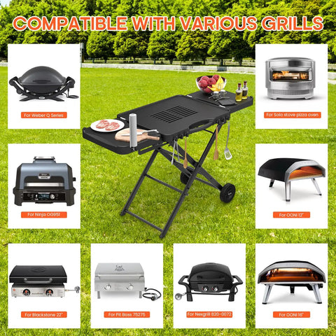 Portable Foldable Grill Table With Wheels And Side Shelf 51 Inch Large Space BBQ Stand for various grills outdoors