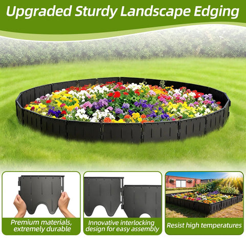 Interlocking Garden Edging Border Kit With 38 Pieces, 20 Ft Of Durable Plastic Lawn Border For Flower Beds Paths And Yards