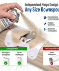 Flip Up Downspout Gutter Hinge For No Sweat Lawn Care And Smooth Yard Clearance White Durable Rain Water Drainage extension clip shown with spray paint and instructions.
