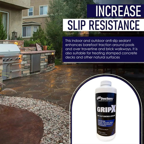 Invisible Non-Slip Coating and Sealant for Indoor Outdoor Tile Concrete Natural Stone Clear Anti-Slip Treatment in a backyard setting.