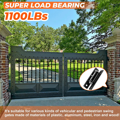 PICURA 7-inch black steel gate hinges, 2-pack, wall-mount, 1100 lb capacity for metal fences and gates