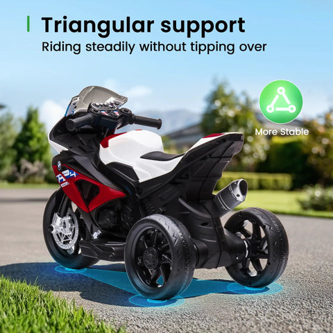 BMW Licensed 12V Kids Electric Ride On Motorcycle For Ages 3 To 5, Three Wheel Bike with triangular support, Charm Red