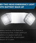 Six Pack Black Led Emergency Lights With Battery Backup For Home Power Outages Hardwired With Adjustable Heads Indoor And Business Use Code Compliant Test Switch with dual LED heads.