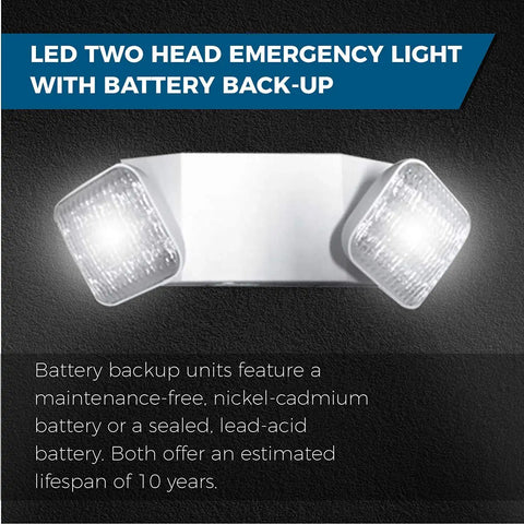 Six Pack Black Led Emergency Lights With Battery Backup For Home Power Outages Hardwired With Adjustable Heads Indoor And Business Use Code Compliant Test Switch with dual LED heads.