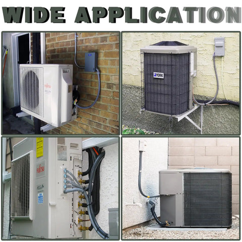 Four installations of 1 Inch Liquid Tight Conduit 5 Ft Non Metallic Flex Cable Sleeve With Hella Smooth PVC Interior for HVAC units.