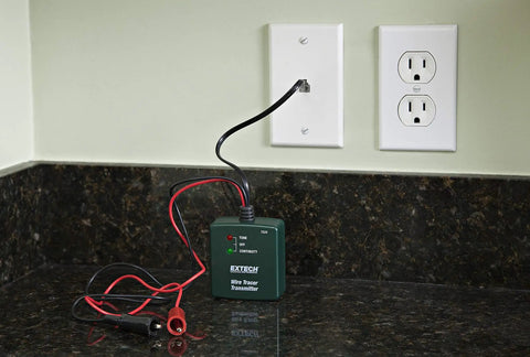 Wire Tracer Kit With Tone Generator For Cable Locator, Non Contact Probe, Alligator Clips connected to wall outlet