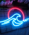 Sunrise Sunset Neon Sign Dimmable Wave Ocean Neon Wall Light For Living Room Bedroom Office Bar Party Christmas Ice Blue Red Color Options Tropical Lit Vibe Decor