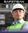 Man wearing Clear Safety Glasses For Men Bulk 24 Pack Crystal Safety Goggles With Scratch Resistant Polycarbonate Lenses Meets ANSI Z87.1 Protective Eyewear
