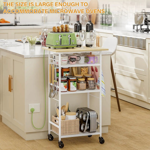 Super Smooth Rollin 4 Tier Microwave Cart With Gotta Have Storage For Coffee Bar Printer Stand Or Kitchen Counter Easy Glide Wheels in use with food items