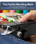 Grab And Go Cordless Handheld Sewing Machine For Beginners And Adults, Ultra Portable Mini DIY Sewing Kit, Black, in use mending fabric.