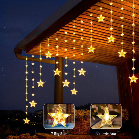46 Stars Curtain Lights Battery Operated Christmas Window Lights Warm White With Timer Memory Function And 8 Modes