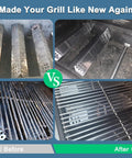 Before and after of Grill Replacement Parts Kit For A 3 Burner Gas Grill, includes grates, heat plates and burners, fits 720-0787D and 720-0953 series