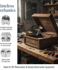 Built To Last Suitcase Support Hinges Set, four pack iron cabinet hinge in workshop with concealed mounting on wooden case.