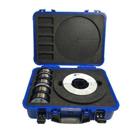MIG GMAW Wire Storage Case Lockable Airtight Lightweight Organizer For Welders Holds Five 1-2 lb Spools And One 33 lb Spool In Blue