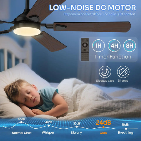 52 Inch Modern Ceiling Fan With Lights And Remote Control, Quiet DC Reversible Motor, Noiseless Performance above sleeping child