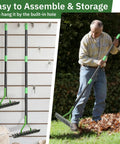 Man using Dual Action Dethatcher Rake With 21 Long Tines On One Side And 55 Inch Adjustable Handle For Easy Thatch Removal on lawn