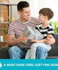 Parent and child sitting on couch exchanging gift, promoting Comprehensive 124 Piece Organic Chemistry Model Kit For Hands On Visual Learning Of 3D Molecules And Bond Structures, Great For Lessons In Chemistry, Grades 7 Through Graduate, Includes Link Remover Tool