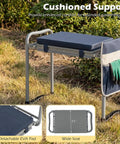 Foldable Garden Kneeler And Seat With Two In One Design For Comfortable Weeding And Raised Bed Work Detachable EVA Foam Pad 350 Lbs Heavy Duty Metal Frame Tool Pouch Portable Stool For Seniors Blue in garden setting.