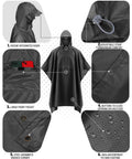 Black Hooded Packable Unisex Rain Poncho With Front Pocket Ultra Lightweight Waterproof Raincoat For Hiking Camping Travel
