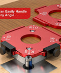 Heavy Duty Aluminum Router Corner Radius Templates For Smooth Woodworking Edges And Dead On Arc Cuts DIY Edge Profiler Jig set shown on workbench.
