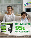Heavy Duty Dry Sweeping Cloths 40 Pack Loaded With 3D Grip Fibers That Chase Down Grit And Debris Across Hardwood Tile And Vinyl Floors Easy Peel Toss Routine Guarantees A Sparkling Fresh Finish shown beside a woman and child meditating.